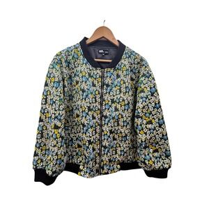 Sister Jane Designer Floral Quilted Bomber Jacket‎ Womens M Metallic Jacquard